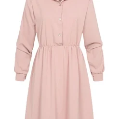 Cloud5ive Damen Langarm Uni-Kleid Mit Knopfleiste Old Rose -Diven Art Verkäufe 22126597 1