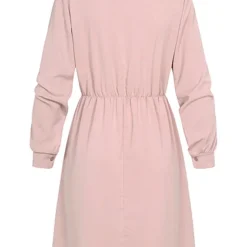 Cloud5ive Damen Langarm Uni-Kleid Mit Knopfleiste Old Rose -Diven Art Verkäufe 22126597 2