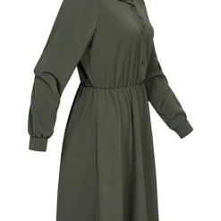 Cloud5ive Damen Langarm Uni-Kleid Mit Knopfleiste Military Grün -Diven Art Verkäufe 22126598 1