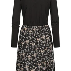 Cloud5ive Damen Langarm-Kleid Mit Spitzendetails Und Flower Print Schwarz Multicolor -Diven Art Verkäufe 22126599 2