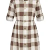 Cloud5ive Damen Turn-Up Kleid Mit Knopfleiste Und Karomuster Weiss Braun -Diven Art Verkäufe 22126601