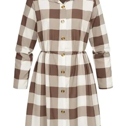 Cloud5ive Damen Turn-Up Kleid Mit Knopfleiste Und Karomuster Weiss Braun 7 Cloud5ive Damen Turn-Up Kleid Mit Knopfleiste Und Karomuster Weiss Braun -Diven Art Verkäufe 22126601 1