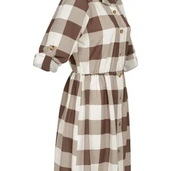 Cloud5ive Damen Turn-Up Kleid Mit Knopfleiste Und Karomuster Weiss Braun 8 Cloud5ive Damen Turn-Up Kleid Mit Knopfleiste Und Karomuster Weiss Braun -Diven Art Verkäufe 22126601 2
