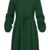 Cloud5ive Damen Langarm Musselin Uni-Kleid Mit Bindedetail Dunkel Grün -Diven Art Verkäufe 22126602