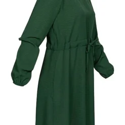 Cloud5ive Damen Langarm Musselin Uni-Kleid Mit Bindedetail Dunkel Grün 6 Cloud5ive Damen Langarm Musselin Uni-Kleid Mit Bindedetail Dunkel Grün -Diven Art Verkäufe 22126602 1