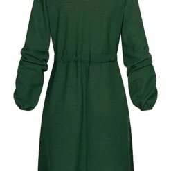 Cloud5ive Damen Langarm Musselin Uni-Kleid Mit Bindedetail Dunkel Grün 7 Cloud5ive Damen Langarm Musselin Uni-Kleid Mit Bindedetail Dunkel Grün -Diven Art Verkäufe 22126602 2