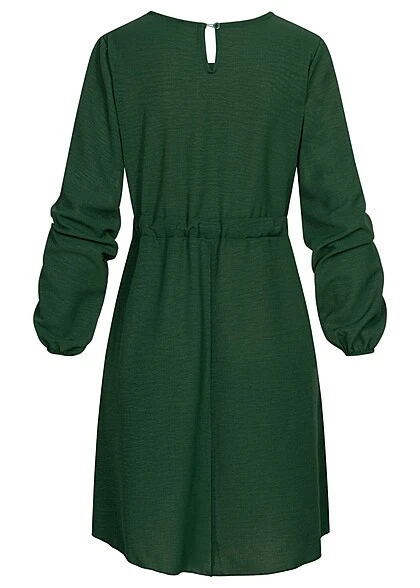 Cloud5ive Damen Langarm Musselin Uni-Kleid Mit Bindedetail Dunkel Grün 5 Cloud5ive Damen Langarm Musselin Uni-Kleid Mit Bindedetail Dunkel Grün – Bild 3