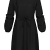 Cloud5ive Damen Langarm Musselin Uni-Kleid Mit Bindedetail Schwarz -Diven Art Verkäufe 22126603