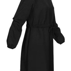 Cloud5ive Damen Langarm Musselin Uni-Kleid Mit Bindedetail Schwarz 6 Cloud5ive Damen Langarm Musselin Uni-Kleid Mit Bindedetail Schwarz -Diven Art Verkäufe 22126603 1