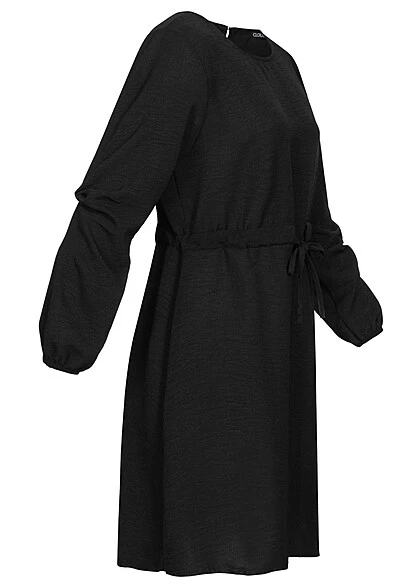 Cloud5ive Damen Langarm Musselin Uni-Kleid Mit Bindedetail Schwarz 4 Cloud5ive Damen Langarm Musselin Uni-Kleid Mit Bindedetail Schwarz – Bild 2