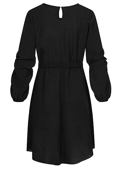 Cloud5ive Damen Langarm Musselin Uni-Kleid Mit Bindedetail Schwarz 5 Cloud5ive Damen Langarm Musselin Uni-Kleid Mit Bindedetail Schwarz – Bild 3