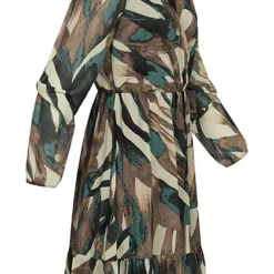 Cloud5ive Damen Chiffon-Kleid Wickeloptik Mit V-Neck Und Allover Print Multicolor -Diven Art Verkäufe 22126606 2