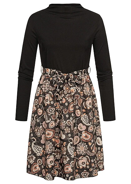 Cloud5ive Damen Langarm Kleid Mit Bindegürtel Und Paisley Print Schwarz Multicolor 3 Cloud5ive Damen Langarm Kleid Mit Bindegürtel Und Paisley Print Schwarz Multicolor