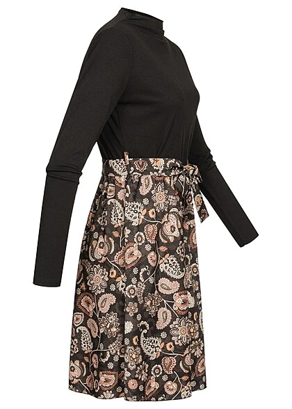 Cloud5ive Damen Langarm Kleid Mit Bindegürtel Und Paisley Print Schwarz Multicolor 4 Cloud5ive Damen Langarm Kleid Mit Bindegürtel Und Paisley Print Schwarz Multicolor – Bild 2