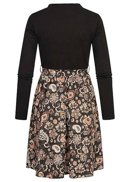 Cloud5ive Damen Langarm Kleid Mit Bindegürtel Und Paisley Print Schwarz Multicolor 5 Cloud5ive Damen Langarm Kleid Mit Bindegürtel Und Paisley Print Schwarz Multicolor – Bild 3