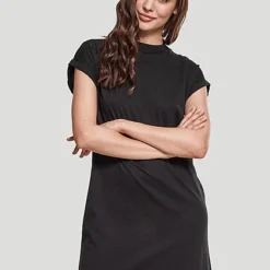 Urban Classics Damen Kurzarm Kleid Mit Rundhals Schwarz