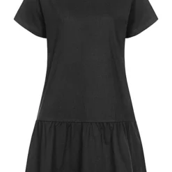 Urban Classics Damen Volant Kurzarm Kleid Mit Rundhals Schwarz