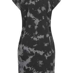 Urban Classics Damen Bleached Kurzarm Kleid AOP Schwarz Grau -Diven Art Verkäufe 23010127 2