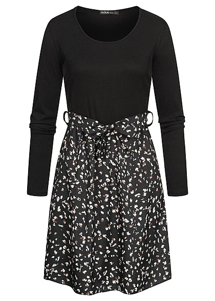 Cloud5ive Damen Langarm Kleid Mit Bindegürtel Strukturstoff Animal Print Schwarz 4 Cloud5ive Damen Langarm Kleid Mit Bindegürtel Strukturstoff Animal Print Schwarz – Bild 2
