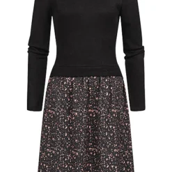 Cloud5ive Damen Langarm Kleid 2in1-Look Rock Mit Ditsy Print Schwarz Mehrfarbig -Diven Art Verkäufe 23016623 1
