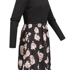 Cloud5ive Damen Langarm Kleid Mit Blumenprint Schwarz Mehrfarbig -Diven Art Verkäufe 23016627 2