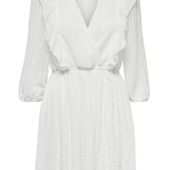 ONLY Damen NOOS Viskose Kleid Mit V-Neck Und Rüschen-Details Cloud Dancer Weiss -Diven Art Verkäufe 23020056 3