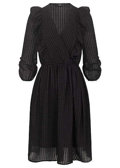 ONLY Damen NOOS Viskose Kleid Mit V-Neck Und Rüschen-Details Schwarz 3 ONLY Damen NOOS Viskose Kleid Mit V-Neck Und Rüschen-Details Schwarz