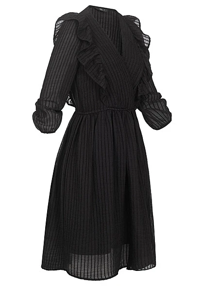 ONLY Damen NOOS Viskose Kleid Mit V-Neck Und Rüschen-Details Schwarz 4 ONLY Damen NOOS Viskose Kleid Mit V-Neck Und Rüschen-Details Schwarz – Bild 2