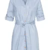 Aiki Damen Denim Kleid Mit Turn-Up Ärmeln Und Bindegürtel Hell Blau Denim