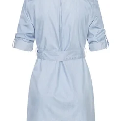 Aiki Damen Denim Kleid Mit Turn-Up Ärmeln Und Bindegürtel Hell Blau Denim -Diven Art Verkäufe 23020090 3