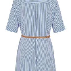 Aiki Damen Viskose Kleid Mit Knopfleiste Und Gürtel Gestreift Weiss Blau -Diven Art Verkäufe 23020091 2