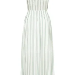 Aiki Damen Viskose Kleid Mit Häkelbesatz Und Bindedetail Gestreift Weiss Grün -Diven Art Verkäufe 23020094 2