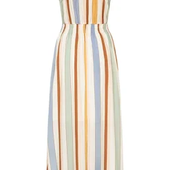 Aiki Damen Viskose Kleid Mit Häkelbesatz Und Bindedetail Gestreift Weiss Multicolor -Diven Art Verkäufe 23020097 2