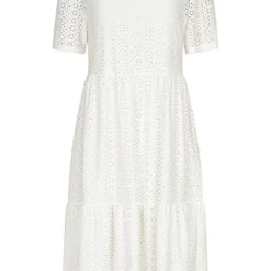 Aiki Damen Longform Kurzarm Kleid Mit Lochmuster Off Weiss