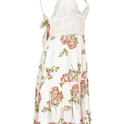 Aiki Damen Viskose Sommer Kleid Mit Häkelbesatz Und Schleife Blumenprint Weiss 6 Aiki Damen Viskose Sommer Kleid Mit Häkelbesatz Und Schleife Blumenprint Weiss -Diven Art Verkäufe 23020107 1