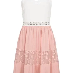 Aiki Damen Sommer Kleid Mit Häkelbesatz Und V-Neck Antique Rose Weiss