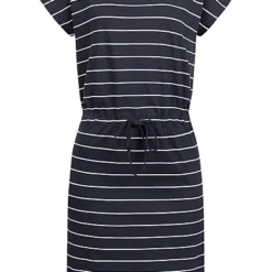ONLY Damen NOOS Kurzarm Kleid Mit Bindedetail Streifen Night Sky Navy Blau Weiss