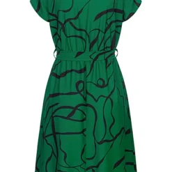 Cloud5ive Damen T-Shirt-Kleid Mit V-Neck Und Bindegürtel Abstrakt Print Grün Schwarz -Diven Art Verkäufe 23026645 2