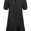 Vero Moda Damen V-Neck Kleid Mit 1/2 Ärmeln Und Elastischen Bündchen Schwarz