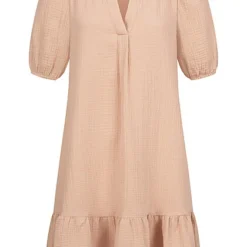 Vero Moda Damen V-Neck Kleid Mit 1/2 Ärmeln Und Elastischen Bündchen Irish Cream Beige