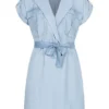 Noisy May Damen NOOS Kleid Mit Bindegürtel Denim-Look 2-Brusttaschen Hell Blau -Diven Art Verkäufe 23030035