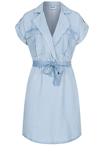 Noisy May Damen NOOS Kleid Mit Bindegürtel Denim-Look 2-Brusttaschen Hell Blau 3 Noisy May Damen NOOS Kleid Mit Bindegürtel Denim-Look 2-Brusttaschen Hell Blau