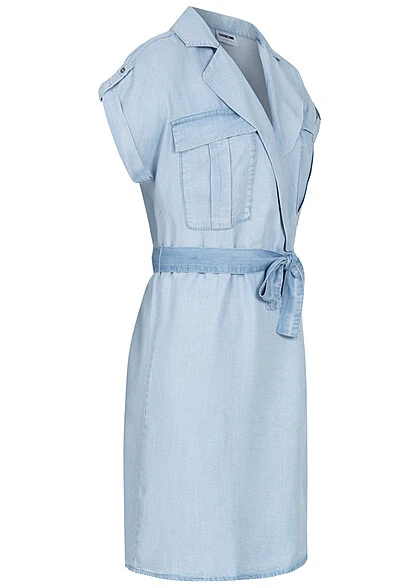 Noisy May Damen NOOS Kleid Mit Bindegürtel Denim-Look 2-Brusttaschen Hell Blau 4 Noisy May Damen NOOS Kleid Mit Bindegürtel Denim-Look 2-Brusttaschen Hell Blau – Bild 2