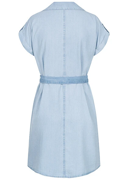 Noisy May Damen NOOS Kleid Mit Bindegürtel Denim-Look 2-Brusttaschen Hell Blau 5 Noisy May Damen NOOS Kleid Mit Bindegürtel Denim-Look 2-Brusttaschen Hell Blau – Bild 3