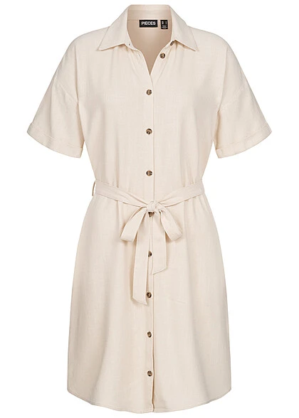 Pieces Damen NOOS Viskose Kleid Mit Knopfleiste Und Bindegürtel Birch Beige 3 Pieces Damen NOOS Viskose Kleid Mit Knopfleiste Und Bindegürtel Birch Beige