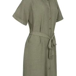 Pieces Damen NOOS Viskose Kleid Mit Knopfleiste Und Bindegürtel Deep Lichen Grün -Diven Art Verkäufe 23030058 1