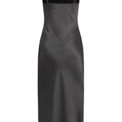 Aiki Damen Longform Kleid In Satin-Optik Mit Seitlichen Schlitzen Schwarz -Diven Art Verkäufe 23030406 2