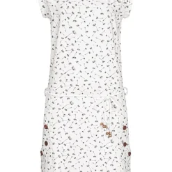 Aiki Damen Kurzarm Kleid Mit Pusteblumen-Print Und Rundhals Off Weiss