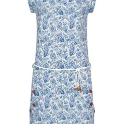 Aiki Damen Kurzarm Kleid Mit Paisley Print Und Rundhals Blau