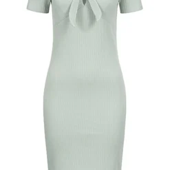 Aiki Damen Off-Shoulder Kleid Mit Knotendetail Vorn Und Strukturstoff Jade Grün